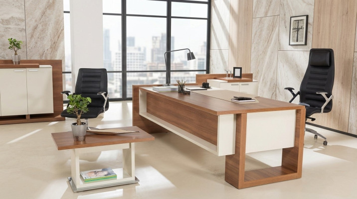 Chef Tavolo Scrivania Marrone Ufficio Tavoli Set Arredamento Ufficio 3 pezzi Completo