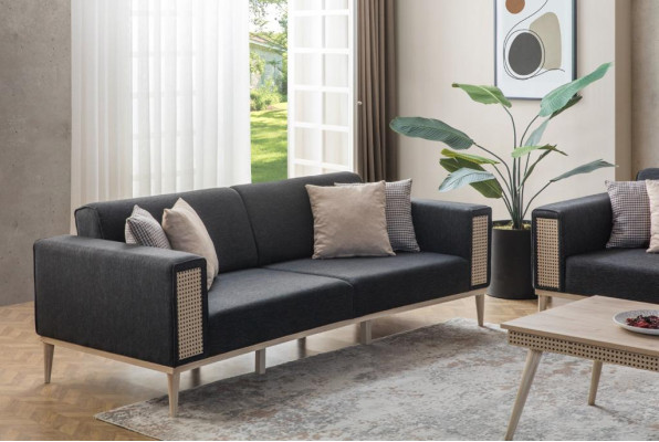 Set moderno di mobili da soggiorno di alta qualità color grigio, nuovi.