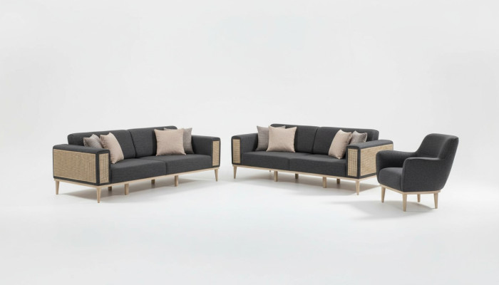 Set moderno di mobili da soggiorno di alta qualità color grigio, nuovi.