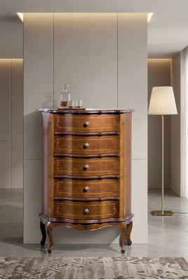 Classico comodino in legno marrone, cassettiera di lusso, mobile consolle.