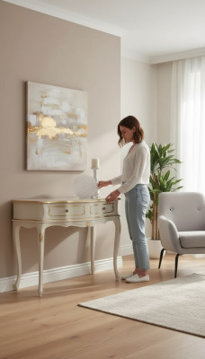 Tavolo consolle classico bianco camera da letto in legno stile barocco