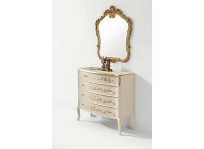 Soggiorno classico bianco in legno, cassettiera console con cassetti, design moderno.