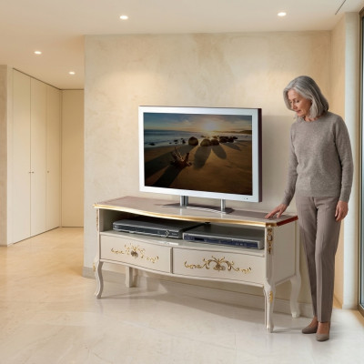 Classico armadio RTV bianco in legno, mobile per soggiorno, design console