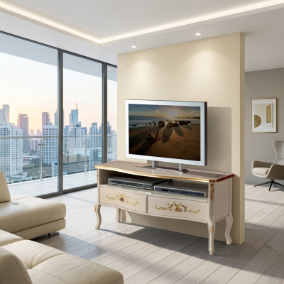 Classico armadio RTV bianco in legno, mobile per soggiorno, design console