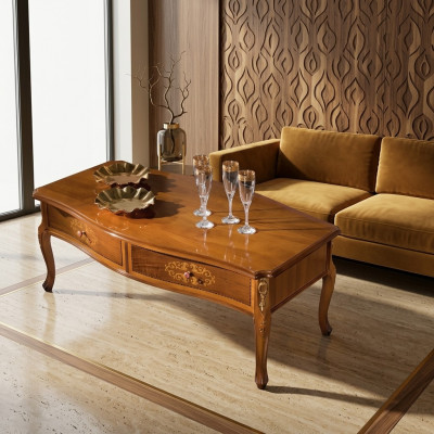 Tavolino classico in legno marrone con design di lusso e cassetti - nuovo.