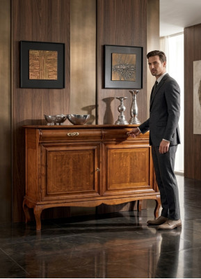 Classico credenza marrone per soggiorno, lussuoso mobile con mensola, nuovo.