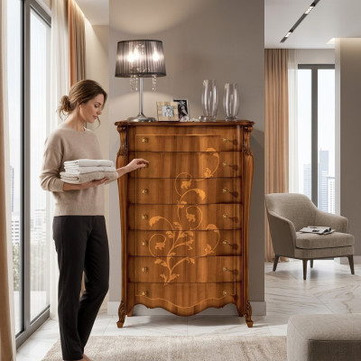 Lussuoso comò in legno in stile classico, nuovo mobile da soggiorno