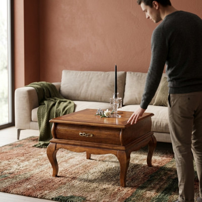 Tavolino classico da soggiorno con cassetto in stile mobili in legno design nuovo