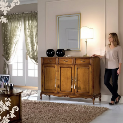 Sideboard mobile in legno marrone, stile classico, cassettiera per soggiorno.