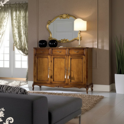 Sideboard mobile in legno marrone, stile classico, cassettiera per soggiorno.