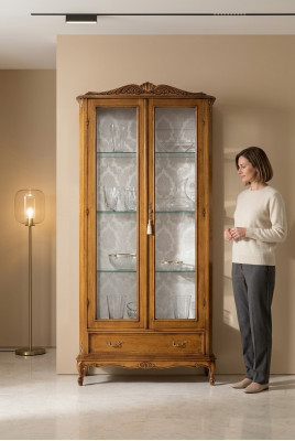 Vetrina in vetro di lusso con armadi in legno marrone Mobili classici Vetrina Armadio
