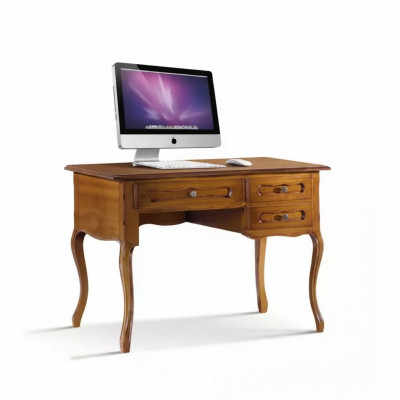 Scrivania classica in legno marrone per ufficio con cassetti.