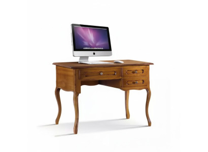 Scrivania classica in legno marrone per ufficio con cassetti.