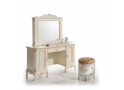 Console elegante con specchio in bianco, set di mobili classici da sideboard e comò.