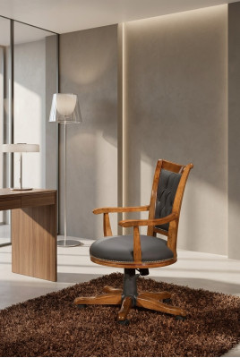 Sedia direzionale moderna, sedia girevole con struttura in legno, design classico.