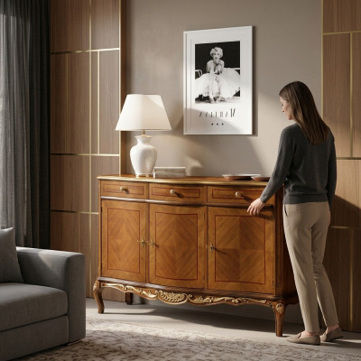 Classici mobili da soggiorno marrone, un'elegante credenza di qualità.