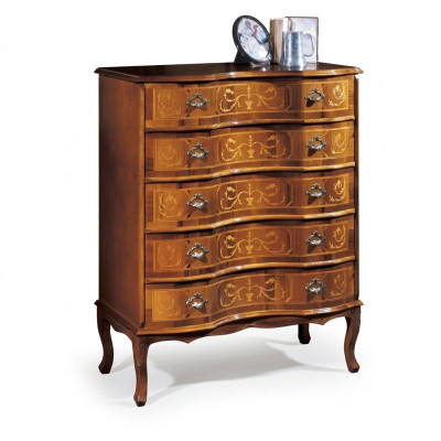 Classico comò marrone a cinque ante e cassetti, mobili in legno di design nuovi.