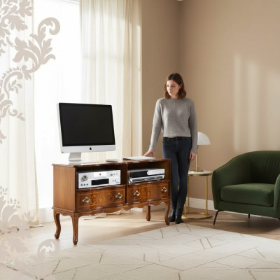 Mobile porta TV basso classico, mobile TV, cassettiera, design in legno, nuovo.