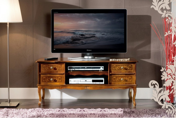 Classico marrone RTV mobile da soggiorno di lusso, mobile TV basso con cassetti in legno.