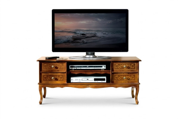 Classico marrone RTV mobile da soggiorno di lusso, mobile TV basso con cassetti in legno.