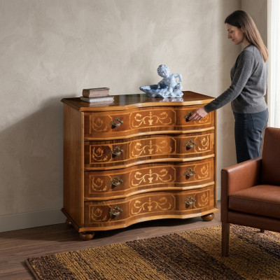 Classico armadietto in legno marrone con cassetti, design per il soggiorno.
