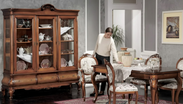 Classico set da sala da pranzo in legno tavolo da pranzo 4 sedie vetrina 6 pezzi