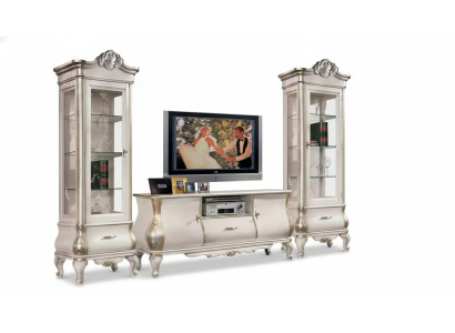 Classico mobile TV bianco con 2 vetrine Elegante set 3 pezzi Armadio