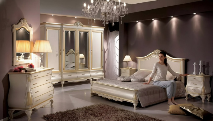 Set camera da letto Letto 2 comodini Armadio Guardaroba Comò Specchio