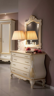 Comò di lusso con specchio bianco classico mobili da camera armadi comodini