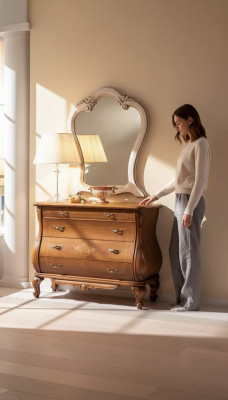 Comò per camera da letto con specchio, set di mobili classici di lusso in legno, 2 pezzi.