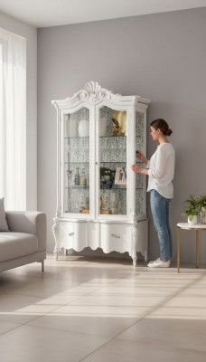 Vetrina in legno bianco di lusso con design classico dell'armadio Vetrina