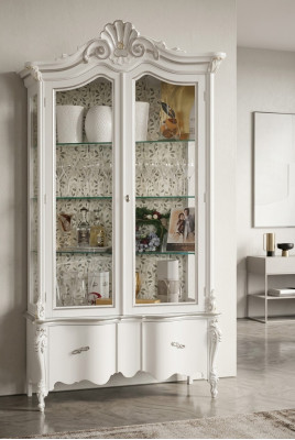 Vetrina in legno bianco di lusso con design classico dell'armadio Vetrina