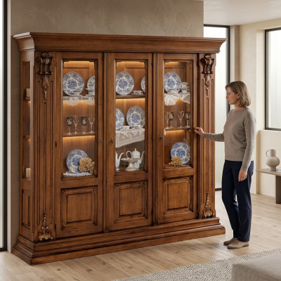 Vetrina in vetro Armadio in legno Mobile da toletta classico Mobili Scaffali Armadio in legno massiccio