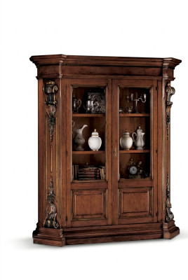 Libreria in legno massello marrone, mobile per soggiorno, armadio di lusso marrone.