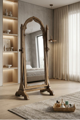 Grande specchio artigianale con cornice in legno di legno