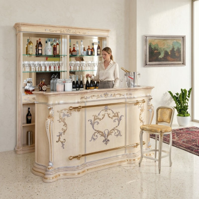 Bancone bar classico, mobile bar di lusso, mobili di design in legno massello, vetrina bar.