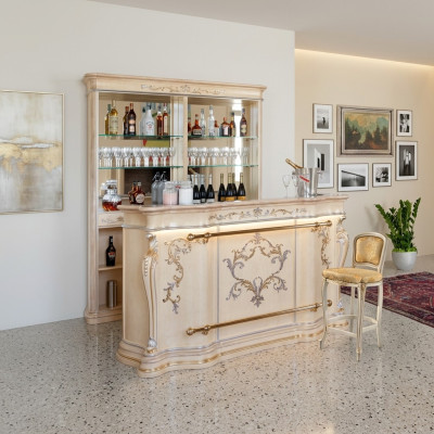 Bancone bar classico, mobile bar di lusso, mobili di design in legno massello, vetrina bar.