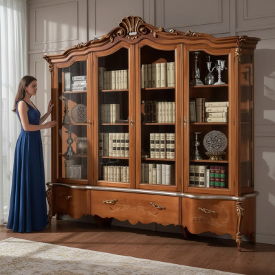 Classico mobile libreria di lusso in legno massello Vetrina Scaffale Armadio
