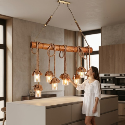 Lampadario a soffitto moderno in legno, lampadario sfarzoso, lampada a soffitto in bambù, lampadario.