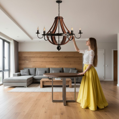 Lustro a corona Marrone Lampadario a soffitto in legno.fetchall(callback) Chandelier