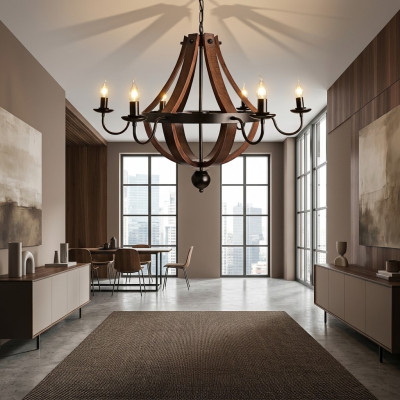 Lustro a corona Marrone Lampadario a soffitto in legno.fetchall(callback) Chandelier