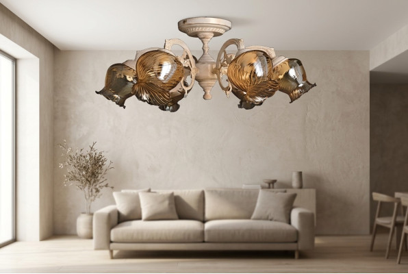 Plafoniera Lampadario Lampadario Lampade in vetro Beige Arte