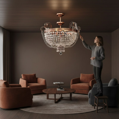 Lampadario di lusso in oro con cristalli a soffitto a cupola lustroso lampadario a sospensione lampada a soffitto rotonda