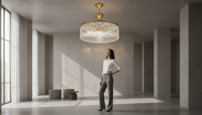 Lampadario di lusso in oro con cristalli, lampadario a soffitto.