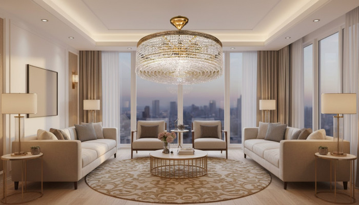 Lampadario di lusso in oro con cristalli, lampadario a soffitto.