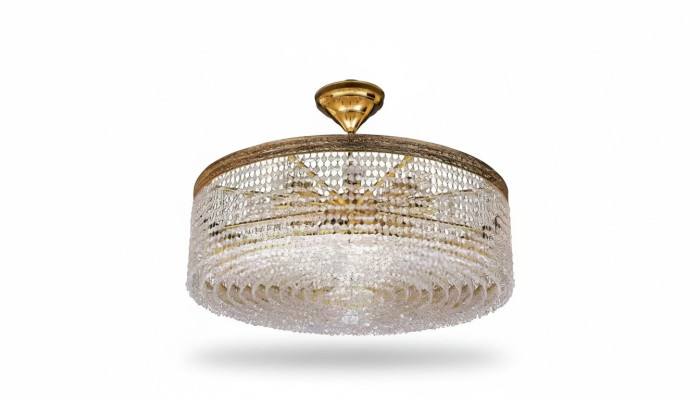 Lampadario di lusso in oro con cristalli, lampadario a soffitto.