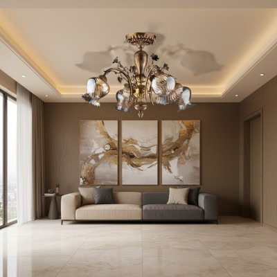 Lampadario a soffitto con fiori, lampadario, lampadario, lampadario a soffitto, lampada, vetro, marrone