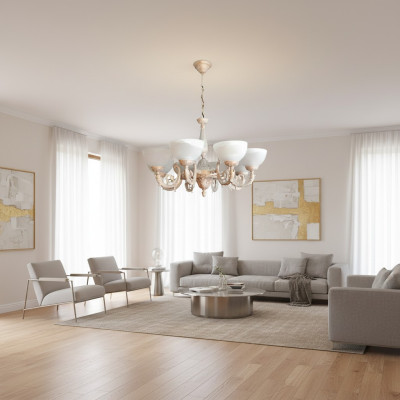 Lampadario Plafoniera Luster Lampada a Soffitto Lampade Vetro Beige Arte