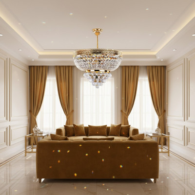 Lustro a soffitto rotondo di lusso con cristalli dorati 50x60