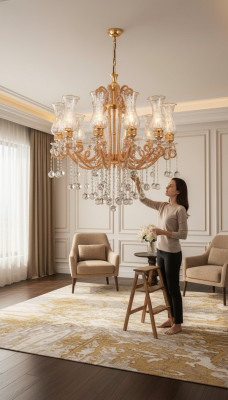 Lampadario di lusso a soffitto, lampadario, lampadario, lampada a soffitto in cristallo, oro